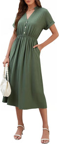 SEAFORM Women's Casual Long V-Neck Dress - Flowy Summer Maxi