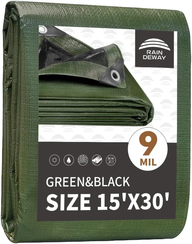 RAINDEWAY 15x30 Feet Waterproof Tarp with Reinforced Edges