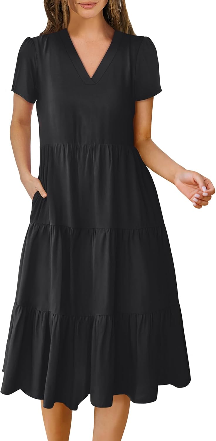 ANRABESS Women's Summer Casual V Neck Midi Dress for Every Occasion