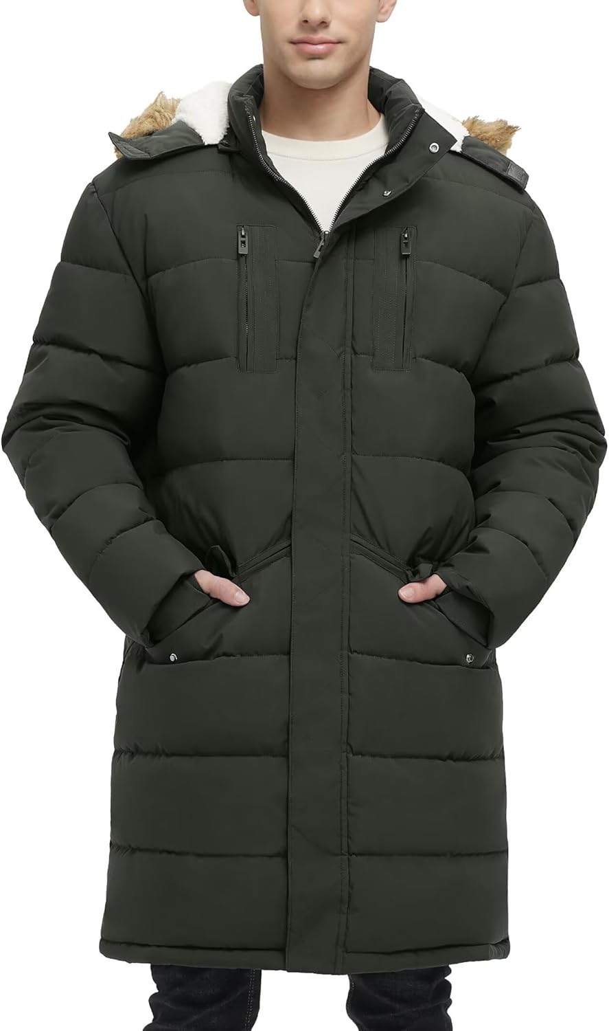 Men's Extra Long Fleece Puffer Jacket for Cold Weather Wear