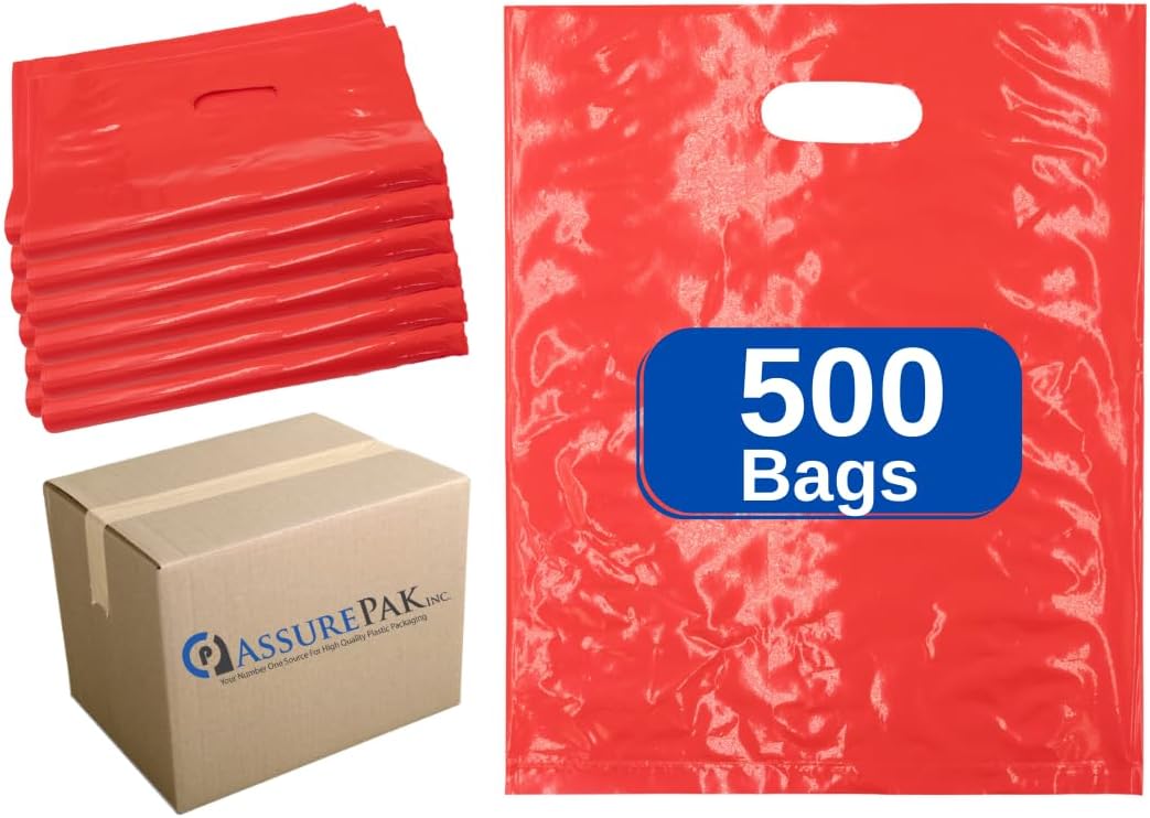 LDPE Die Cut Merchandise Bags - 500 Red 12x15 1.5 mil