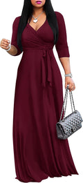 Womens 2025 Maxi Dress V-Neck 3/4 Sleeve - Comfortable Bohemian Fit