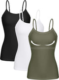 Women's 3 pack cotton cami tops with breathable built-in bras