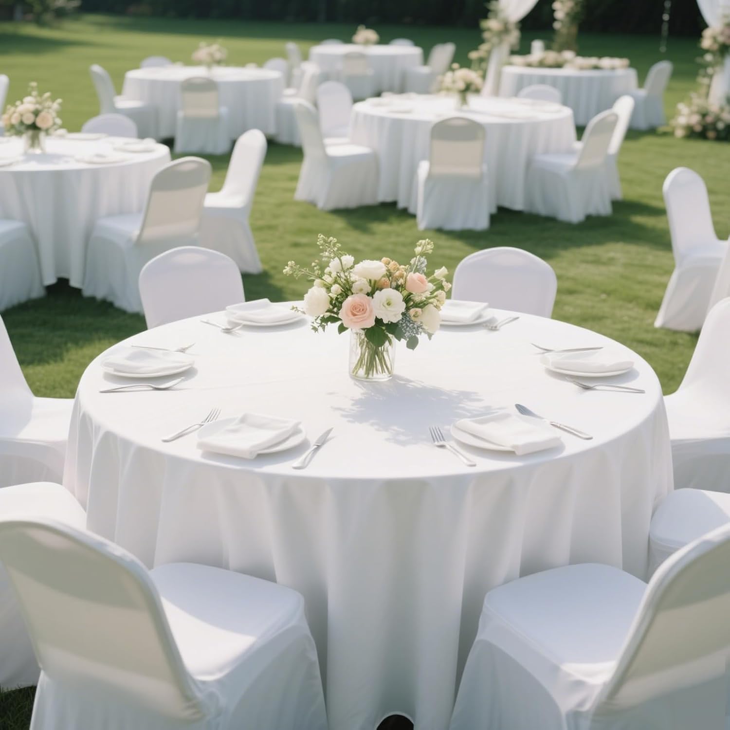 90 Inch Round White Tablecloths for Weddings and Parties