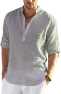 Men's Cotton Linen Henley Long Sleeve Beach Shirt - Lightweight Fit