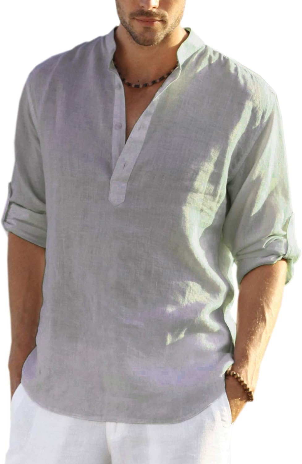 COOFANDY Men's Cotton Linen Henley T-Shirts for Casual Style