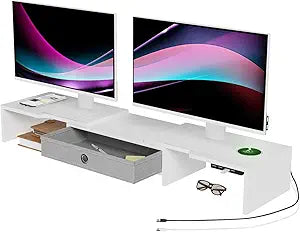 Dual Monitor Stand Riser with Wireless Charging and USB Hub