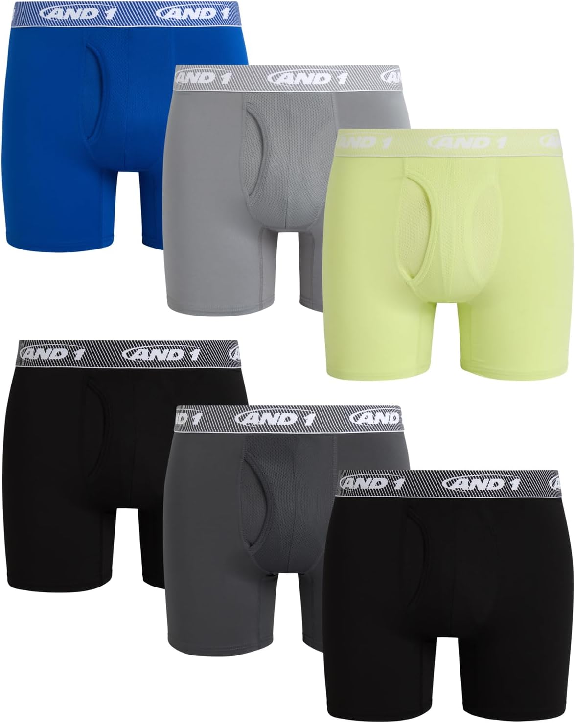 AND1 Mens Boxer Briefs - 6 Pack Performance Underwear for Men