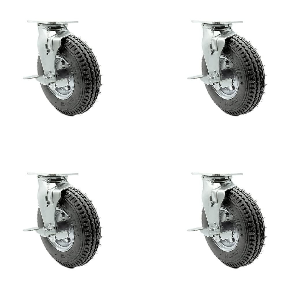 8 Inch Swivel Pneumatic Casters Set of 4 - Heavy Duty Wheels