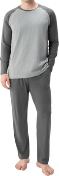 Mens Pajamas Set - Soft Cotton Long Sleeve PJs with Pockets
