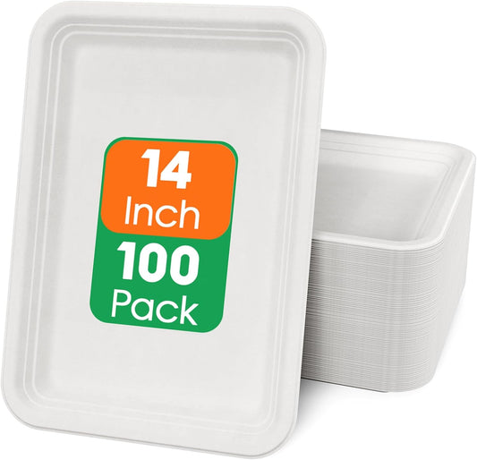 ECOLipak 100 Pack 14 Inch Disposable Food Trays for Parties