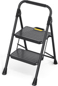 KINGRACK 2 Step Ladder - Sturdy Steel Step Stool with Handrail