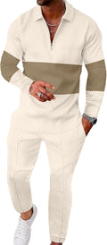 UOUA Mens 2 Piece Set Casual Outfits 1/4 Zip Polo Track Suit