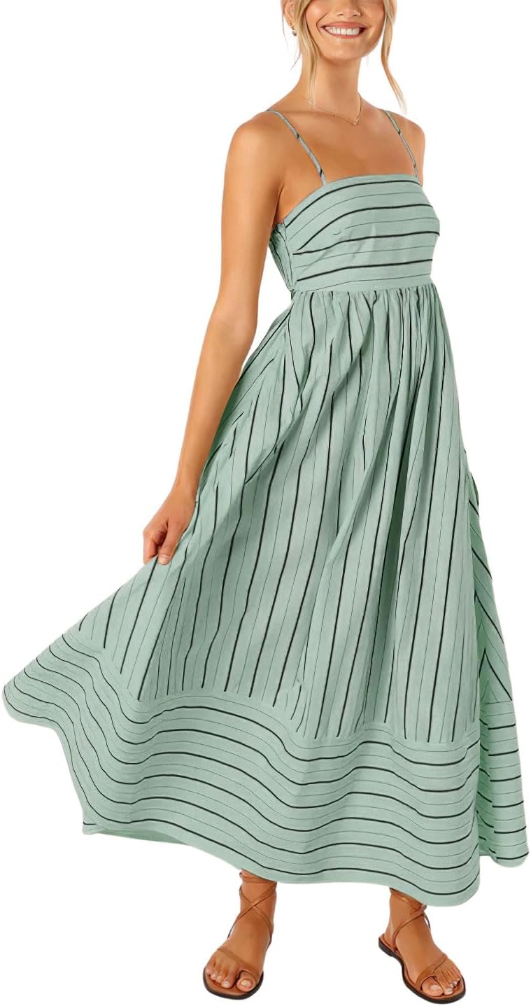 Chouyatou Women's Striped Back Smocked Maxi Dress for All Occasions