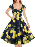 Women's Cap Sleeve 1950s Retro Tea Length Swing Dress - With Pockets