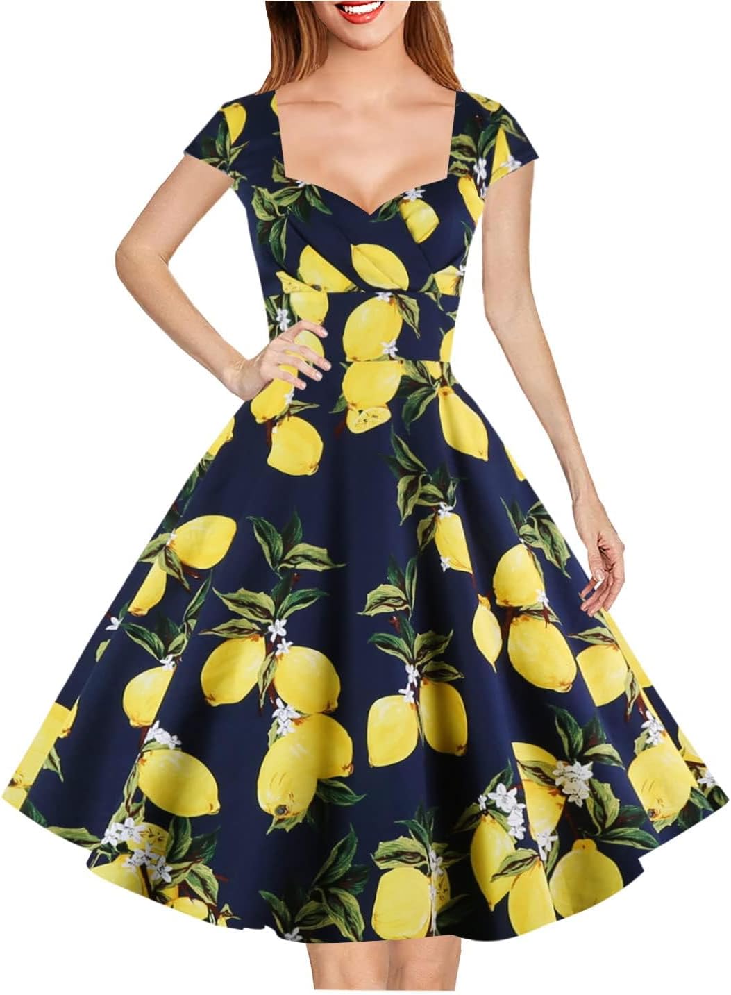 Hanpceirs Women's Cap Sleeve 1950s Retro Vintage Cocktail Dress