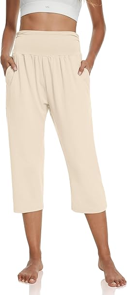 UEU Women's High Waist Capri Pants for Casual and Workout Use
