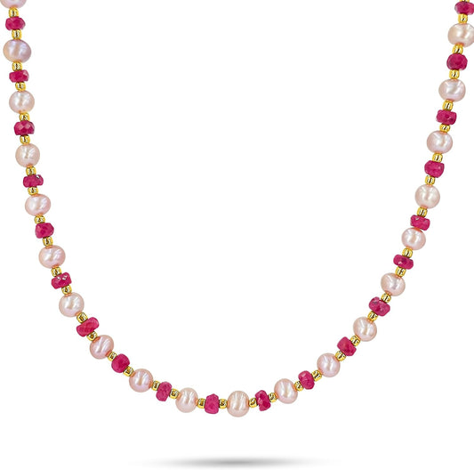 Real Pearls and Stone Strand Choker Necklace for Unique Gifts