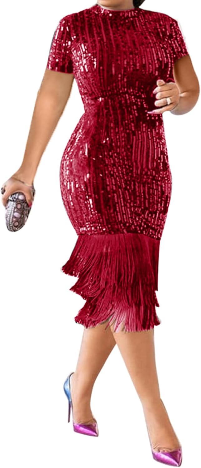 Elegant Women Sequin Bodycon Midi Dress for Parties and Events