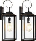 19in Large Outdoor Wall Lights 2 Pack - Black Metal with Gold Trim