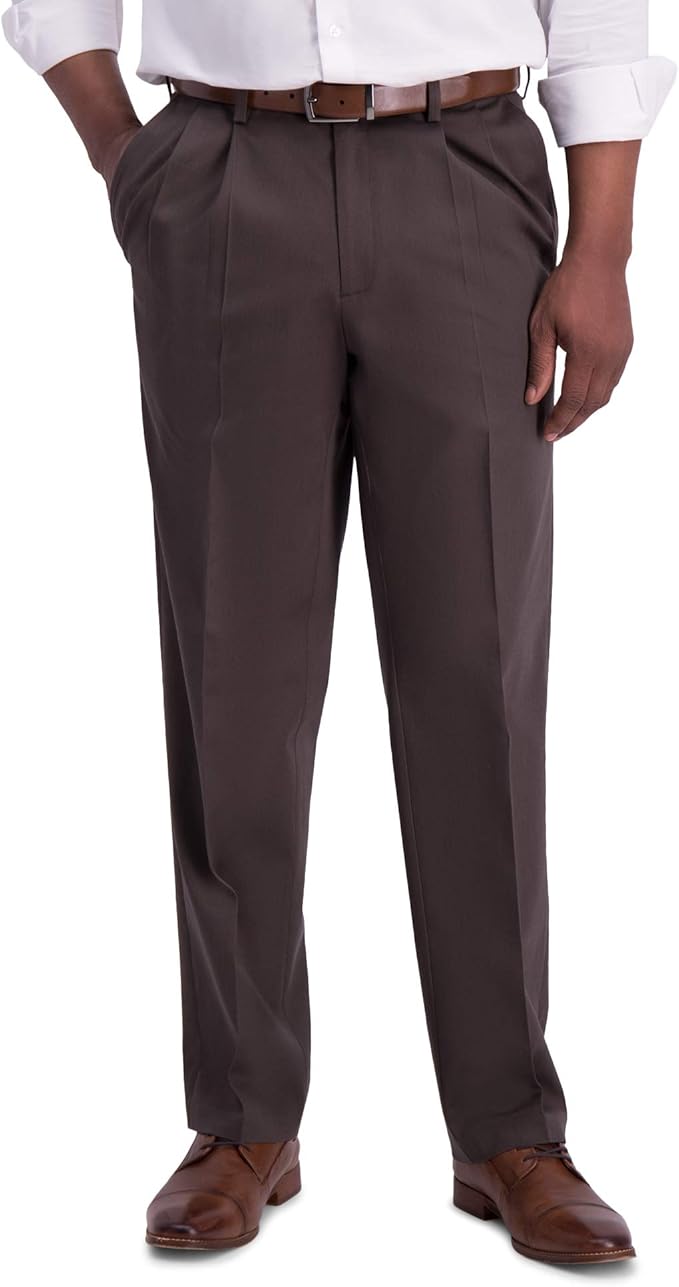 Haggar Men's Iron Free Premium Khaki Classic Fit Pleat Front Pant