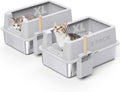 Stainless Steel Cat Litter Box 2 Pack - Enclosed XL High Sided Litter