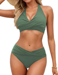 Women's Twist Front Bikini Set Halter V-Cut Two Piece - Soft Nylon