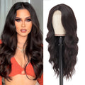 Long Brown Wig 26in Wavy Curly Dark Brunette - Natural Look