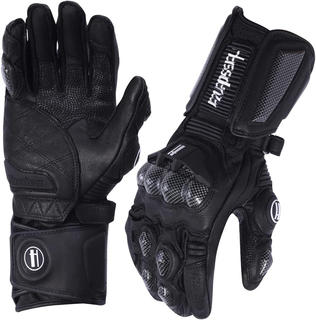Harssidanzar Leather Motorcycle Gloves with Carbon Fiber Knuckles