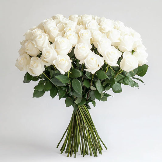 50 Fresh White Roses Bouquet for Graduation, Anniversary & More