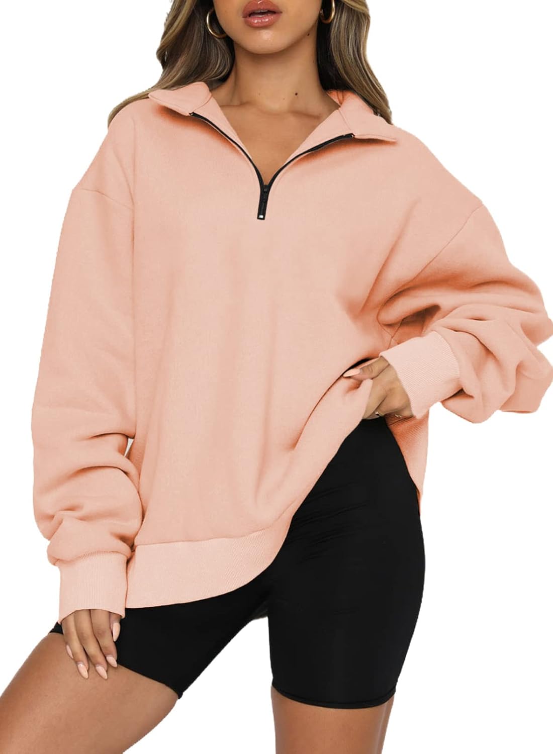 BLENCOT Women's Half Zip Quilted Sweatshirt for Casual Fall Style