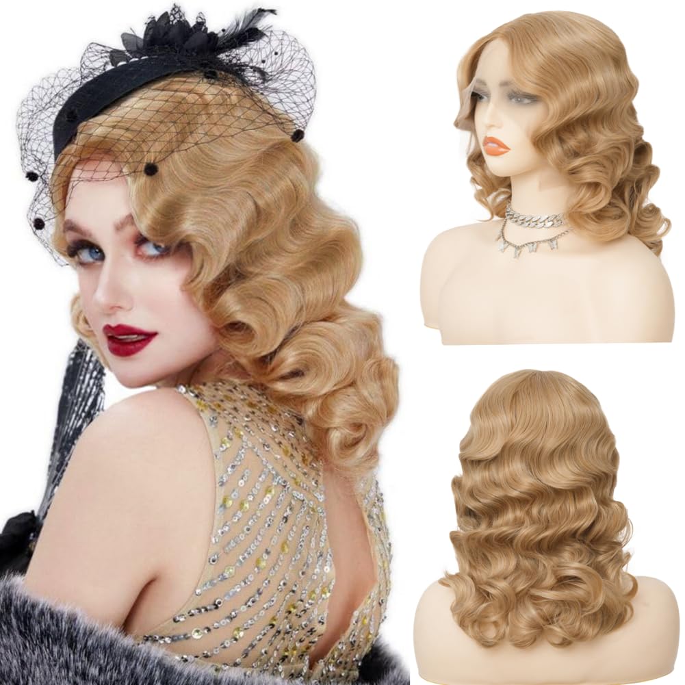 Blonde 1920s Finger Wave Lace Front Wig for Vintage Style