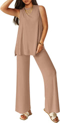 Women's 2 Piece Lounge Set - Soft Wide Leg Tank & Pants