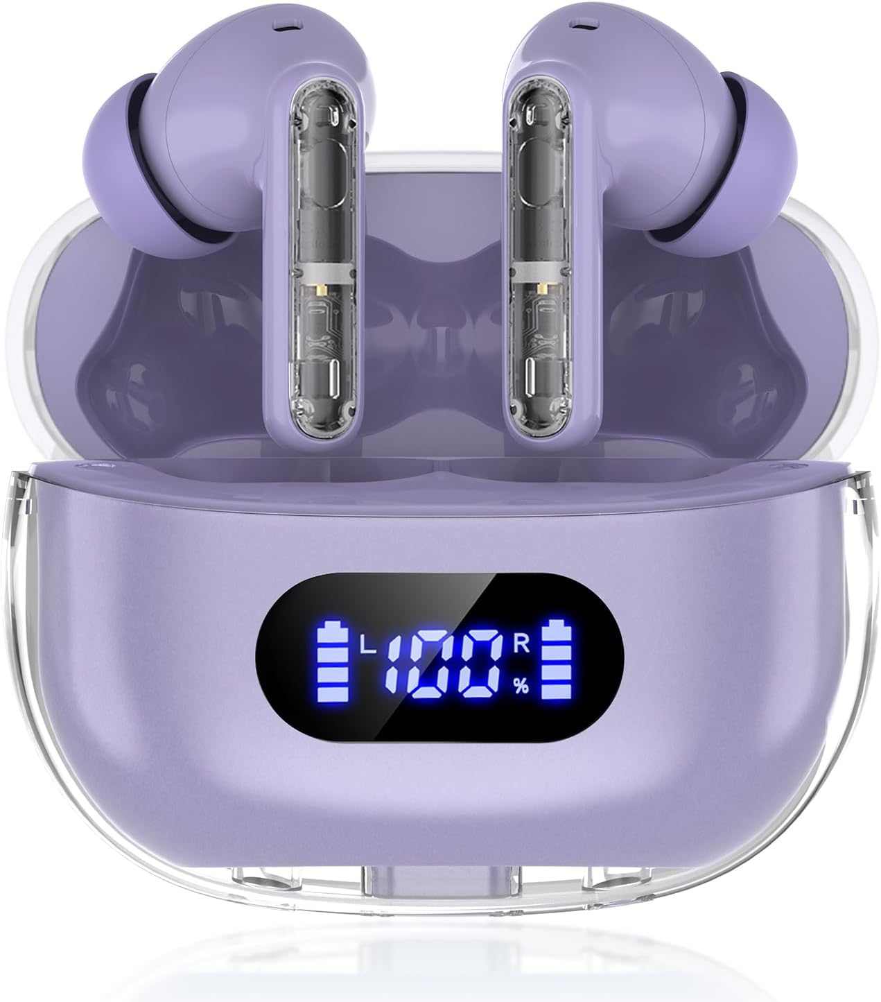 30H Playtime Purple Wireless Earbuds - IPX7 Waterproof & Clear Call Mics