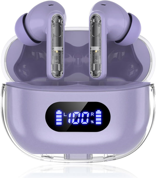 30H Playtime Purple Wireless Earbuds - IPX7 Waterproof & Clear Call Mics