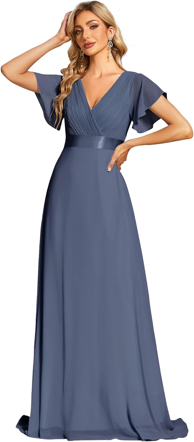 Elegant Floor Length Chiffon V-Neck Bridesmaid Dress for All Occasions