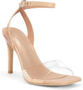 Womens Clear Heels Sandals Square Toe Ankle Strap - Sexy Stiletto