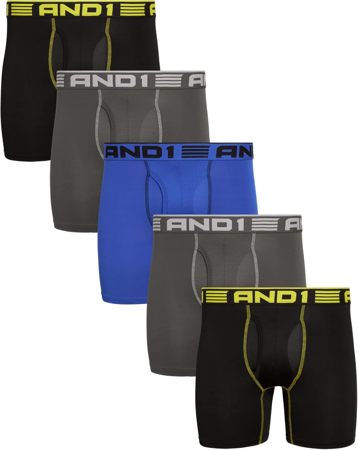 AND1 Men's Boxer Briefs 5 Pack Soft Stretch Compression Boxers
