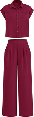 Womens 2 Piece Summer Set - Stylish Cap Sleeve Top & Palazzo Pants