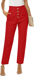 NIMIN Womens Casual High Waisted Paper Bag Pants - Comfy Work Staple