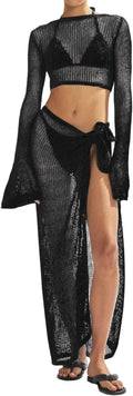 Women's Crochet Bikini Cover Up Set - Lightweight Beach Sarong & Top