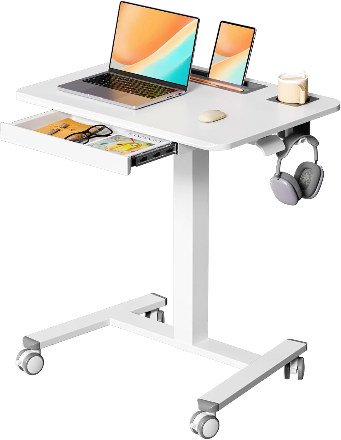 Mobile Standing Desk with Drawer for Home Office Convenience