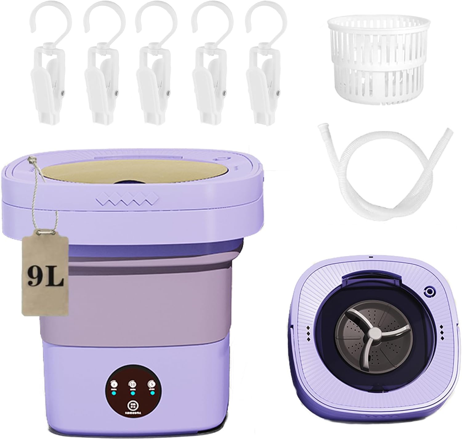 Compact Foldable Mini Washer - 9L Capacity - Ideal for Travel & Small Spaces!