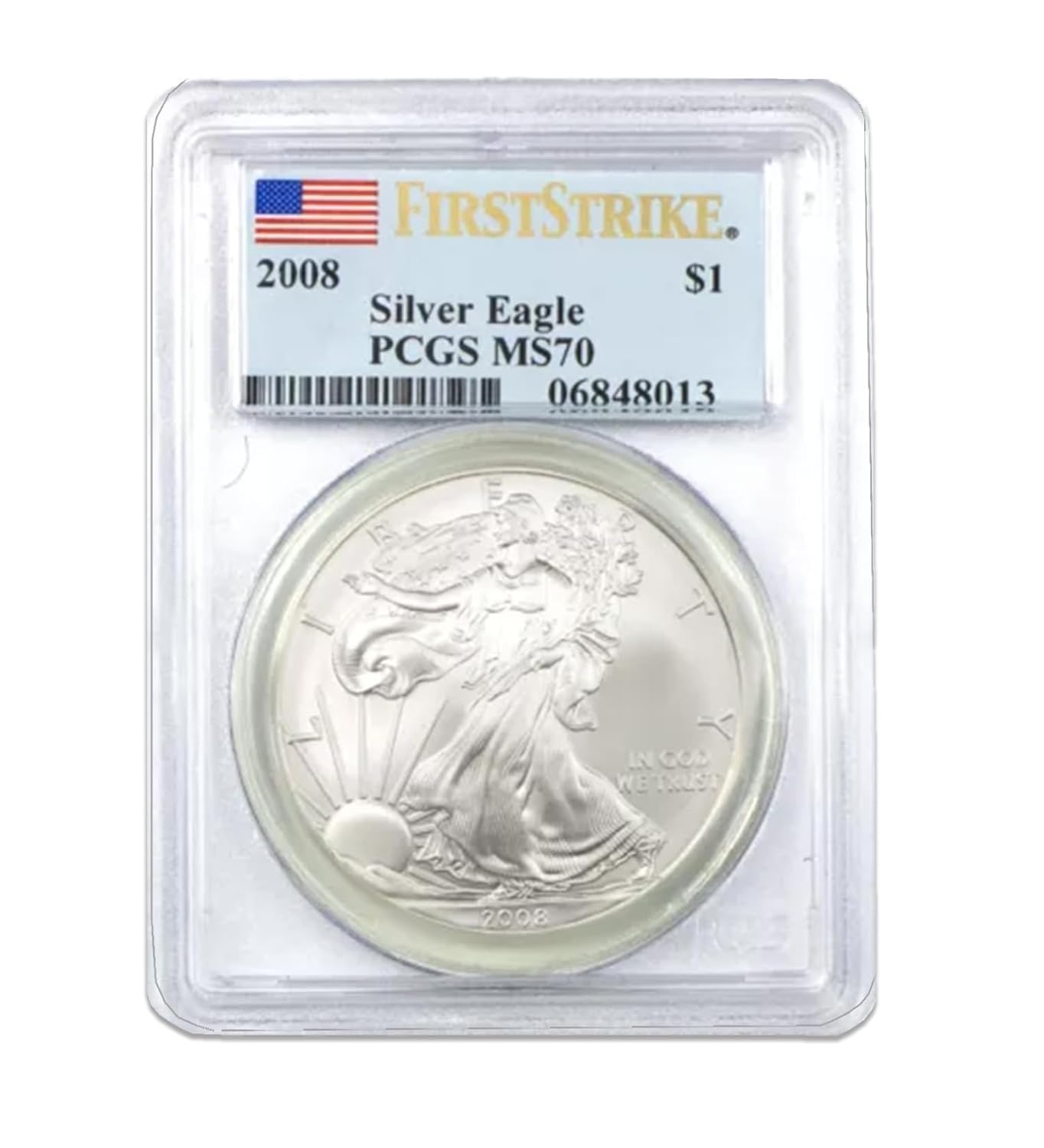 USA 2008 $1 American Silver Eagle Coin MS70 PCGS - First Strike
