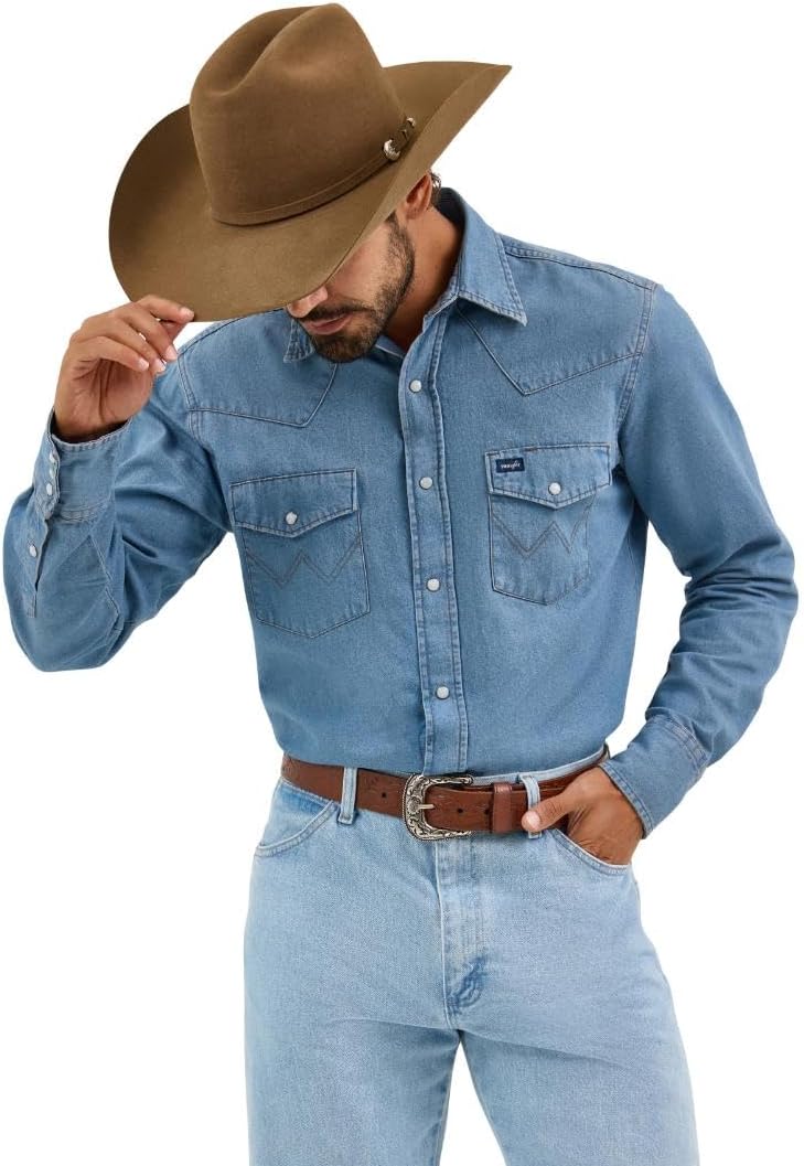 Wrangler Men's Chambray Long Sleeve Work Shirt for Comfort
