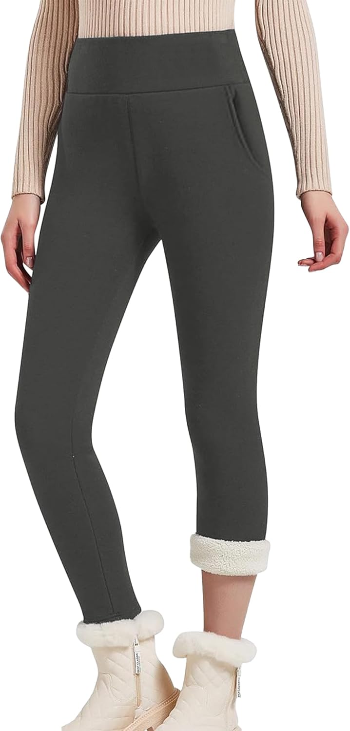 Hixiaohe Women's Casual Sherpa Fleece Lined Warm Leggings