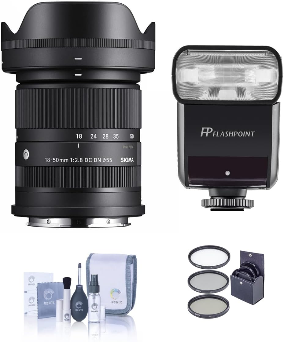 Sigma 18-50mm f/2.8 DC DN Lens Bundle with Flash and Filters