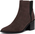 Coutgo Womens Pointed Toe Ankle Boots - Comfortable Chunky Block Heel