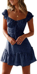 YOBECHO Womens Ruffle Sleeve Sweetheart Neckline Mini Dress ideal