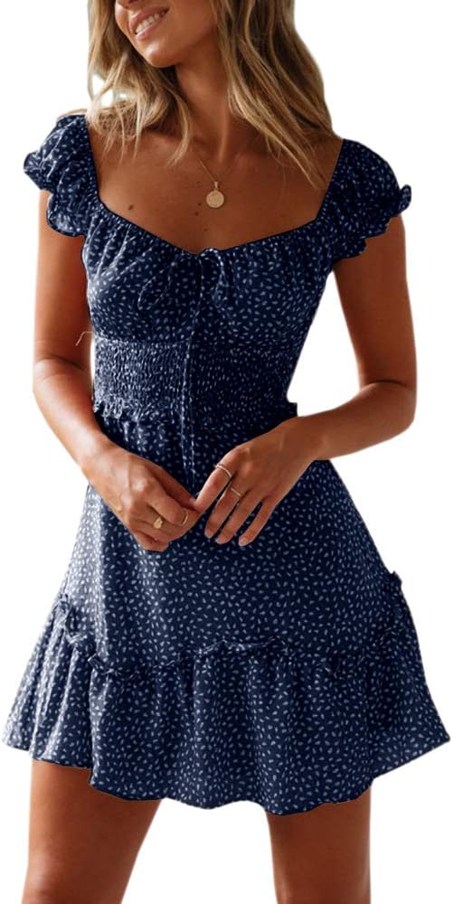 YOBECHO Womens Summer Ruffle Sleeve Sweetheart Neckline Dress